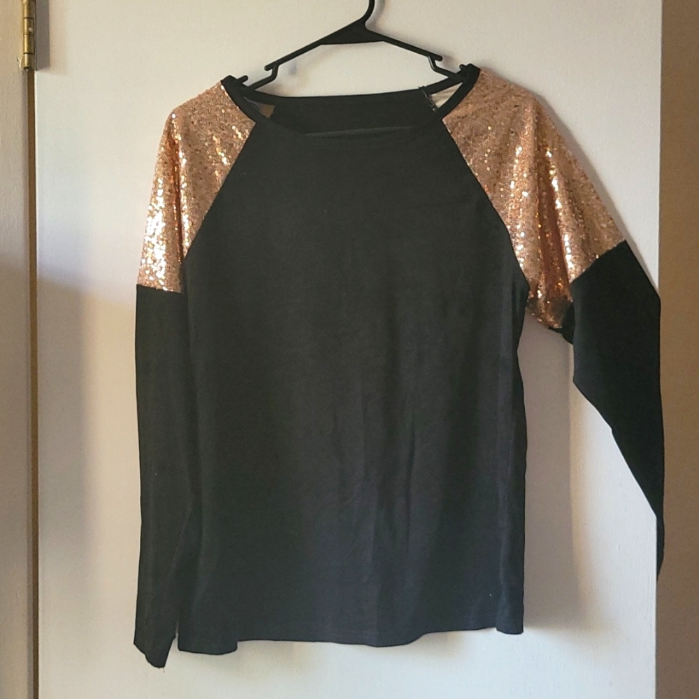 Black Boutique Sequin Long Sleeve Shirt